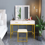 ZUN FCH Single Mirror With 2 Drawers And Light Bulbs, Steel Frame Dressing Table White 15987661