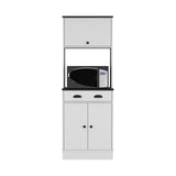 Apex Kitchen Pantry 66.3" H with Drawer, 2 Cabinets, and Microwave Stand, White/Black B097P199737