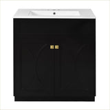 30'' Bathroom Vanity with Ceramic Sink Combo, Modern Freestanding Storage Cabinet with Gold Handles, N710P194898B