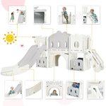 ZUN Kids Slide Playset Structure, Castle Climber with Slide and Basketball Hoop, Toy Storage Organizer 95542219