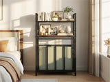 BlackRustic Brown Tilt-Out Laundry Hamper, MetalEngineered Wood with Shelves & 4 S-Hooks 20089537