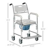 Gray Shower Commode Wheelchair, Waterproof Rolling Over Toilet Chair with Padded Seat 33724460