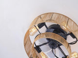 20" Double Tier Rope Caged Flush Mount Ceiling Fan with Light Kit ,With Remote W3596P460468