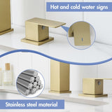 Bathroom Stainless Steel Faucets for Sink 3 Hole Nickel Gold 8 inch Widespread Bathroom Sink Faucet W1932P353492