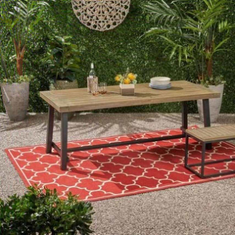 ZUN Outdoor Acacia Wood Dining Table,Grey/Rustic Metal 65539.00GRY