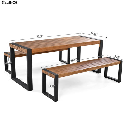 ZUN 3-pieces Outdoor Dining Table With 2 Benches, Patio Dining Set With Unique Texture, Acacia Wood 65431187