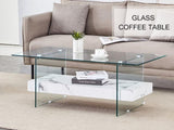 43.3-inch sturdy double-layer coffee table - tempered glass tabletop and table legs, with a W1512P317336