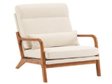 High Back Solid Wood Armrest Backrest Iron Frame Linen Indoor Leisure Chair Off-White 31656855