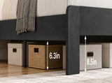 Queen Platform Bed Frame, Black Wood Look Frame with Soft Velvet , Sturdy Wood Slat Support System, W636P557221