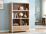 Natural Vertical Freestanding Display Shelf with 4 Open Cubbies & PullOut Drawer, HeavyDuty 71640895