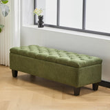 Ottoman Bench with Storage, Green Boucle Surface, Rubber Wood Legs, 300 lbs Capacity N779P294331G