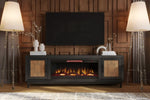 ZUN Bridgevine Home Ventura 86 inch Fireplace TV Stand for TVs up to 95 inches, Black and Bourbon Finish B108P193091