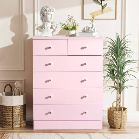 ZUN Modern Simple 6-Drawer Dresser Pink 28507163