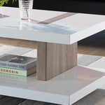 ZUN Contemporary Two Tier Two Toned Coffee Table - White and Brown B107131424