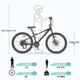 Freestyle Kids Bike Double Disc Brakes 26 Inch Children's Bicycle for Boys Girls Age 12 Years W1019124185