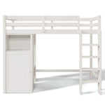 ZUN Twin Loft Bed with Wardrobe, Storage Shelves and Ladder, White 54751819