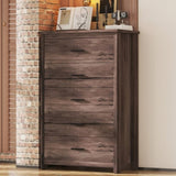 ZUN Retro American Country Style Wooden Dresser with 5 Drawer, Storage Cabinet for Bedroom, Dark Walnut WF324089AAD