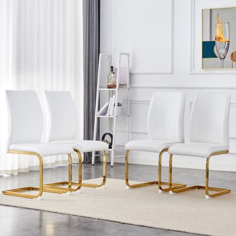 ZUN Luxury Simple Arch Chair - Set of 4 White PU Material High Resilience Dining Chair with Arched Metal W1151P154873