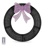36in Pre-lit Outdoor Christmas Wreath Decoration, Lighted Metal Wreath with Purple Bow, Remote 65188732