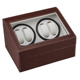 ZUN Brown Leather Watch Winder Storage Auto Display Case Box 4 6 Automatic Rotation 27700804