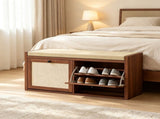 Brown Entryway Shoe Storage Bench Padded Seat with 2 Rattan Doors for Hidden Shoe Storage 65706668