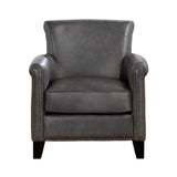Classic Traditional Gray Accent Chair 1pc Solid Wood Frame Top-Grain Leather Nailhead Trim Living B011P178523