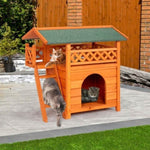 ZUN 2-Story Wooden Feral Cat House Outdoor Indoor Kitty Houses with Door & Stairs & Weatherproof Roof, 60939221