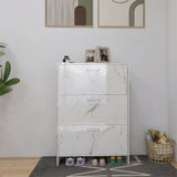 ZUN White Marble Color High Glossy 3 Doors Shoe Cabinet with Retro Handles W2139142766