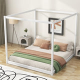 King Size Canopy Platform Bed with Support Legs,White WF309290AAK