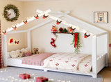 Twin House Floor Bed with Support Slats, Solid Wood House Bed Frame for Kids, No Box Spring Needed W1580P387835
