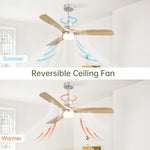 ZUN Indoor 52 Inch Ceiling Fan With Dimmable Led Light 6 Speed Remote Silver 3 Wood Blade Reversible DC W934P145946