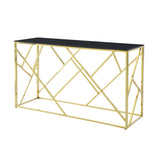 ZUN Modern Glass Console Table, 55" Gold Sofa Table with Sturdy Metal Frame and Black Tempered Glass W1567110796