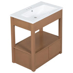 ZUN 30" Bathroom Vanity with Sink Top, Bathroom Cabinet with Open Storage Shelf and Two Drawers, Brown 51882165