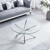 ZUN Modern Round Tempered Glass Coffee Table with Chrome Legs 24049432