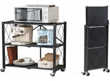 3-Tier Foldable Metal Storage Shelves with Wheels, Heavy Duty Storage Folding Shelf Metal 03902432