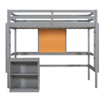 ZUN Twin size Loft Bed with Desk and Writing Board, Wooden Loft Bed with Desk & 2 Drawers Cabinet- Gray 08694176