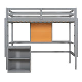 ZUN Twin size Loft Bed with Desk and Writing Board, Wooden Loft Bed with Desk & 2 Drawers Cabinet- Gray 08694176