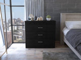 Melia Three Drawer Dresser, Superior Top, Metal Hardware -Black B07092095