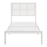 1pc Twin Platform Bed, Metal Frame White Finish Faux Cane Panel Headboard Casual Coastal Bedroom B011P214039