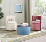 Round Ottoman Set with Storage, 2 in 1 combination, Round Coffee Table, Square Foot Rest W142065118