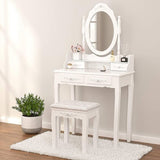 ZUN Vanity Table Set with 4 Drawer, Makeup Dressing Table w/Cushioned Stool, Girls Women Bedroom W2837P197800