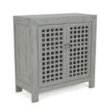 Farmhouse Inspired Accent Cabinet - Lattice Work Front, Distressed Grey Finish B081110876