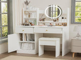Fashion Vanity Desk with Mirror Lights for Makeup Cushioned Chair, Vanity Mirror with Lights W2699P214618