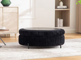 31.3"W Upholstered Round Ottoman With Reversible Lid, Chenille Storage Stool, Channel Tufted W3118P439479