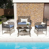 4 Pieces Outdoor Patio Furniture Set,PE Rattan Wicker Garden Conversation Chairs with Tempered Glass W2071P296197