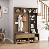 Multi-purpose Hallway Hall Tree with Removable Linen Cushioned Entryway Bench, Coat Rack, Storage W757P196819