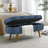 Ottoman Oval Storage Bench,Rubber Wood Legs, Gray Dark Blue W487P271394