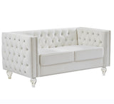 Beige, Two-seater Sofa, Velvet Crystal Buckle Upholstery Sofa, Crystal Feet, Removable Cushion, Two 93846557