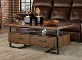 Contemporary Design Unique Frame 1pc Coffee Table with Drawers Walnut Finish Wood and Rustic Black B01172870
