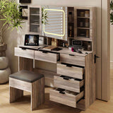 Large Vanity Table Set with LED Lighted Mirror, Vanity Desk with Charging Station, Makeup Table with 23225109